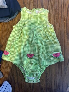 Carter's Green and White Gingham Infant Romper